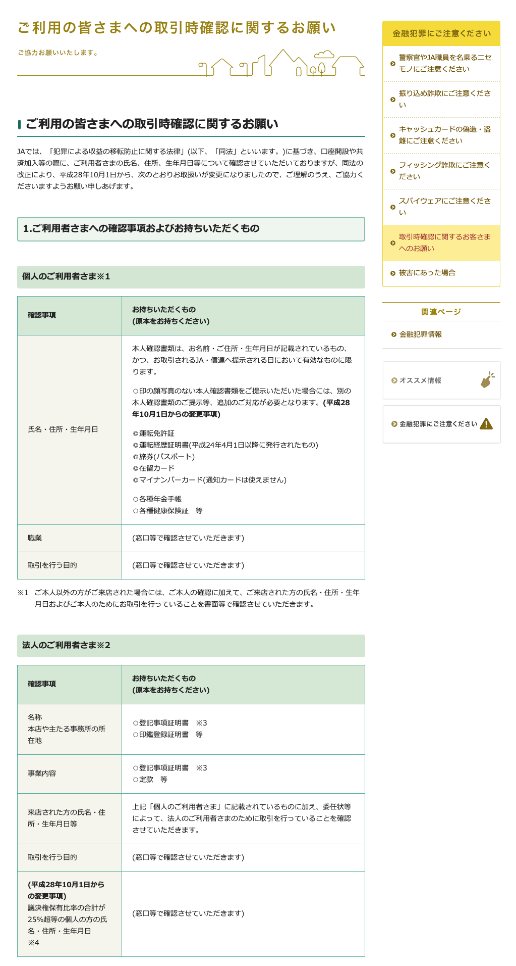 ご利用の皆さまへの取引時確認に関するお願い